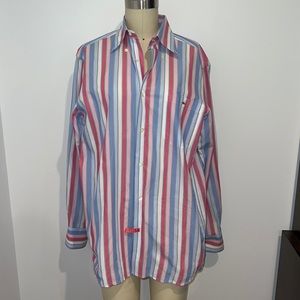 Lacoste Pink, Blue, and White Striped Button Down